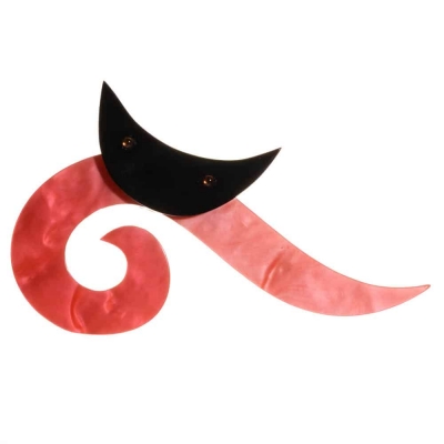 broche chat spirale longue rose nacre