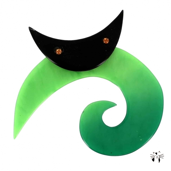 broche chat spirale ronde vert vif