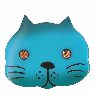 broche chat tete turquoise