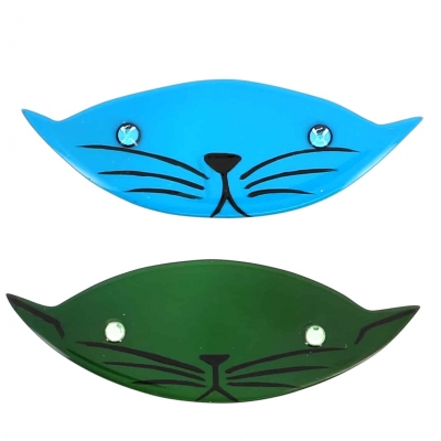 broche chat tete turquoise vert