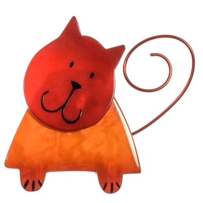 broche chat triangle orange et rouge