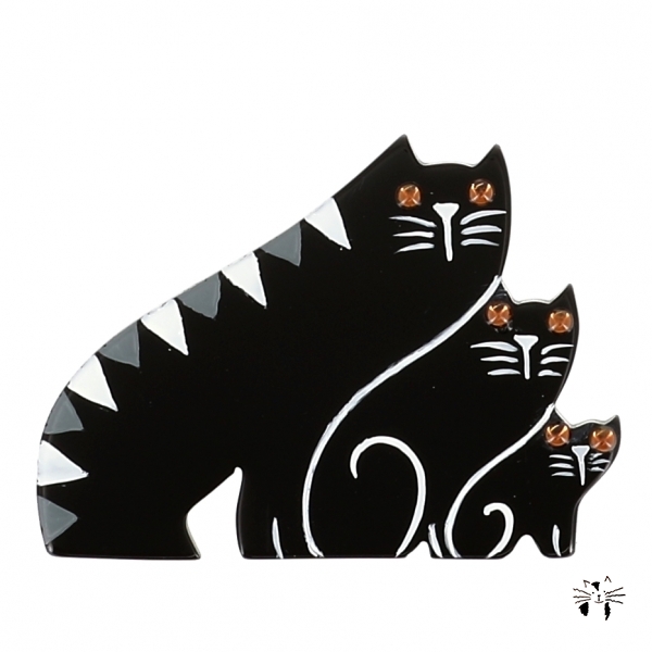 broche chat trio chats noir blanc