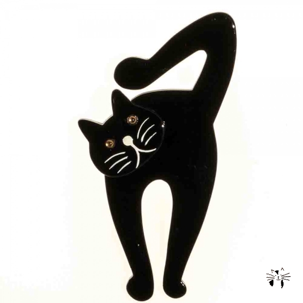 broche chat violon noir