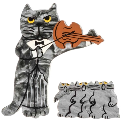 broche chat violoniste gris choeur gris