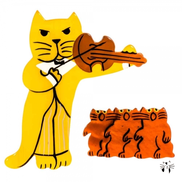 broche chat violoniste jaune