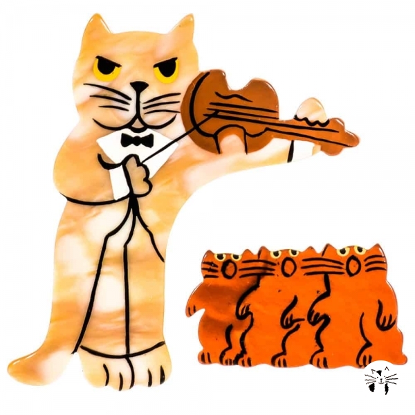 broche chat violoniste marbre jaune