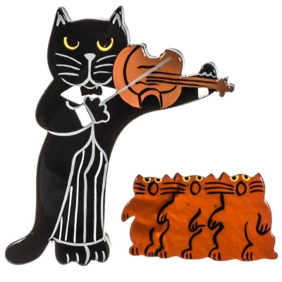 broche chat violoniste noir choeur roux