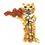 broche chat violoniste pailleté jaune