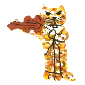 broche chat violoniste pailleté jaune