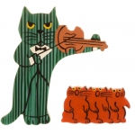 broche chat violoniste rayures vert
