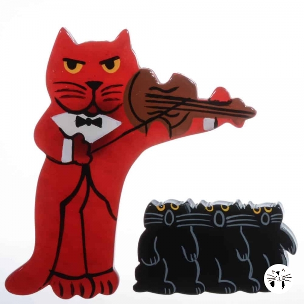broche chat violoniste rouge