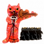 broche chat violoniste rouge brillant