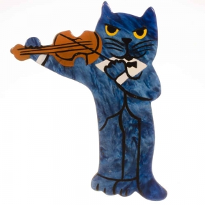 broche chat violoniste rouge irisé