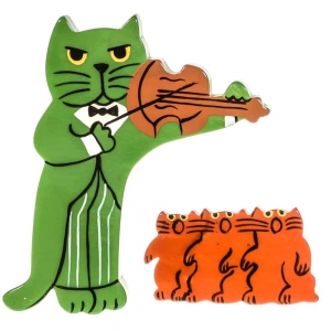 broche chat violoniste vert
