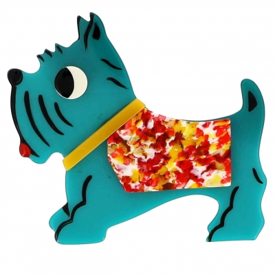broche chien ano turquoise points rouge