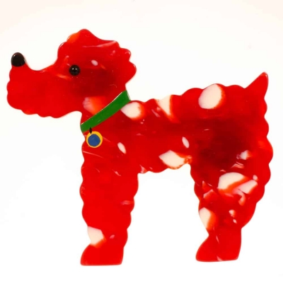 broche chien caniche rouge flamme