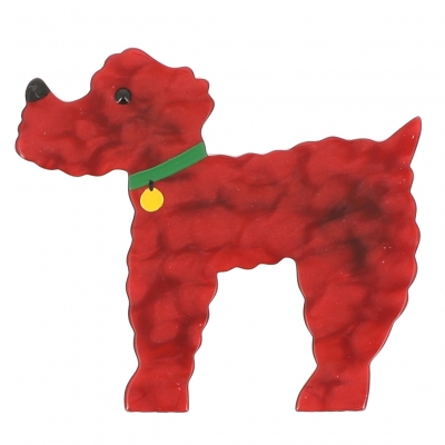 broche chien caniche rouge pommele