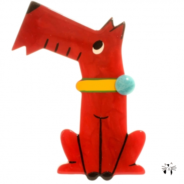 broche chien coquin rouge