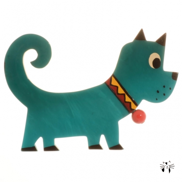 broche chien grelot turquoise