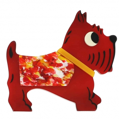broche chien jano rouge points rouge
