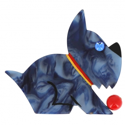 broche chien lulu bleu nacre