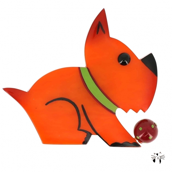 broche chien lulu orange