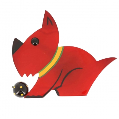 broche chien lulu rouge