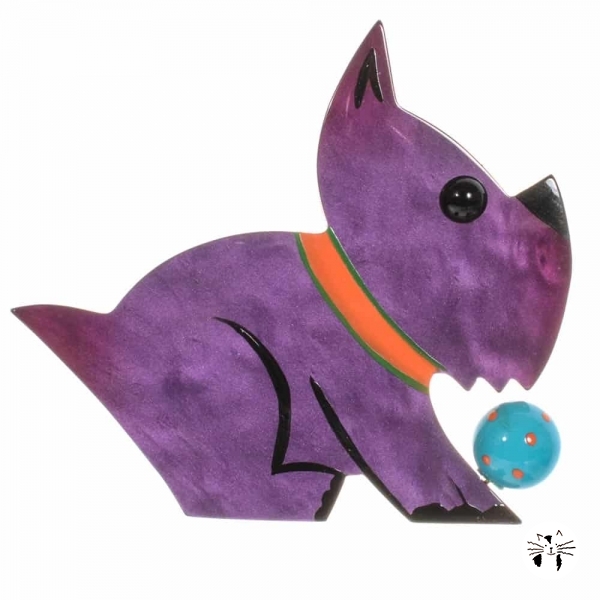 broche chien lulu violet
