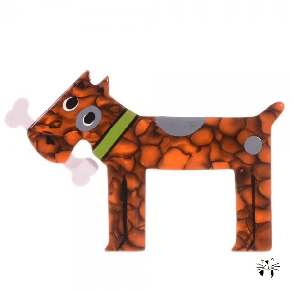 broche chien milou orange marbre
