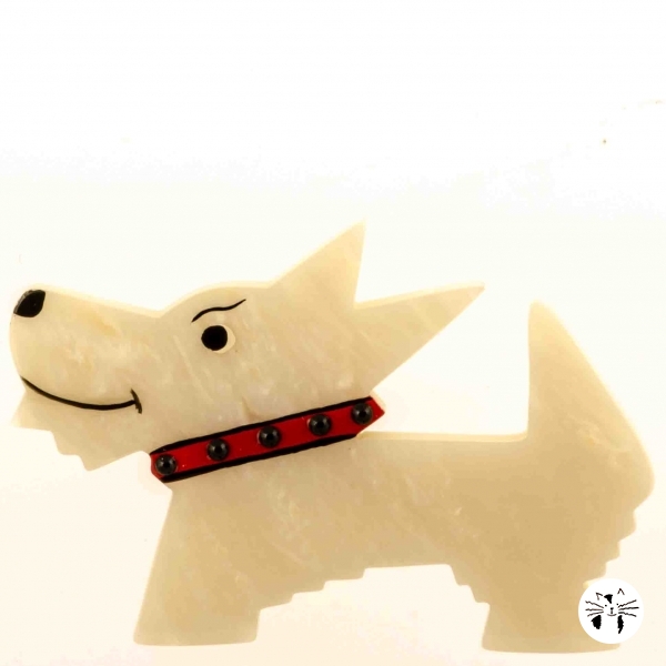 broche chien muso blanc