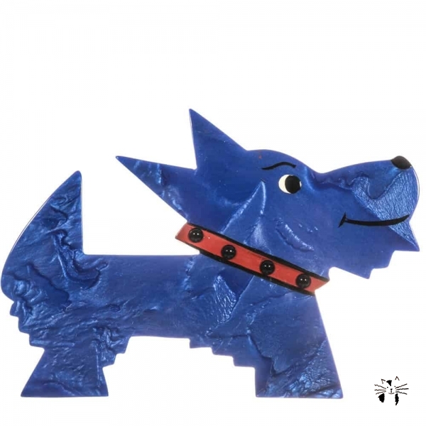 broche chien muso bleu
