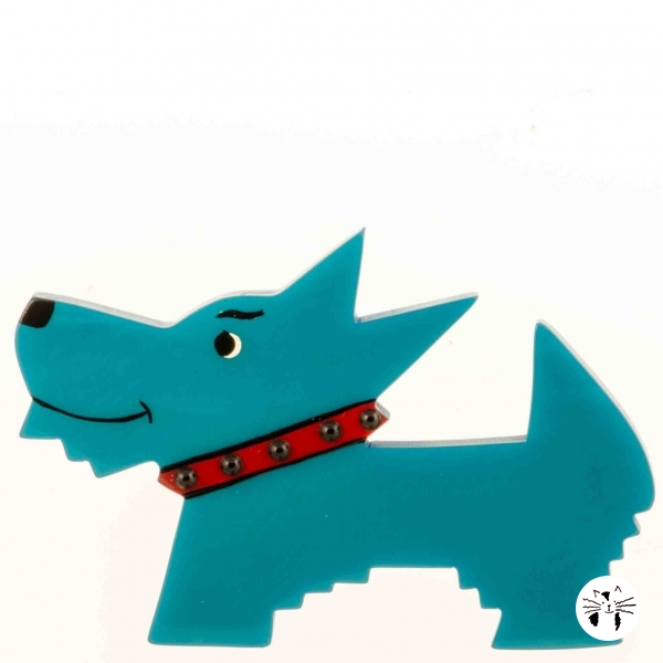 broche chien muso turquoise