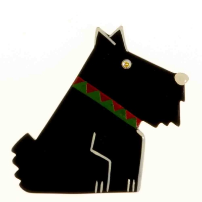 broche chien ric noir rouge vert