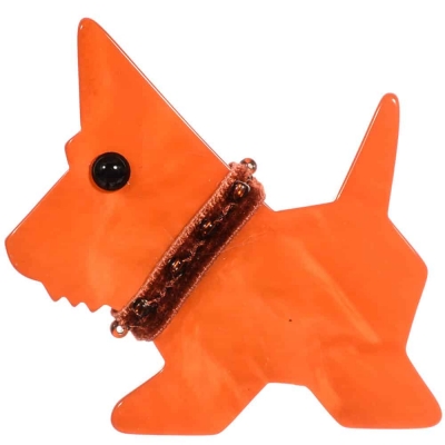broche chien tamour orange