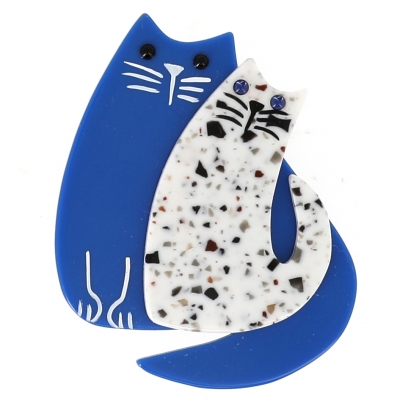 broche double chat bleu et blanc points