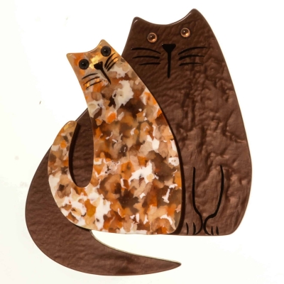 broche double chat brun