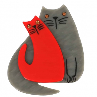 broche double chat gris et rouge