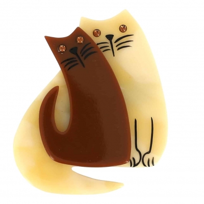 broche double chat jaune paille caramel