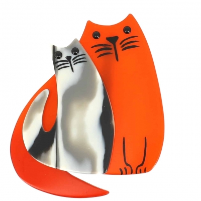 broche double chat orange et marbre