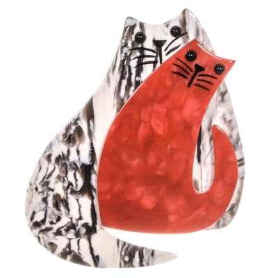 broche double chat rayures et rouge