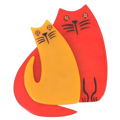 broche double chat rouge jaune