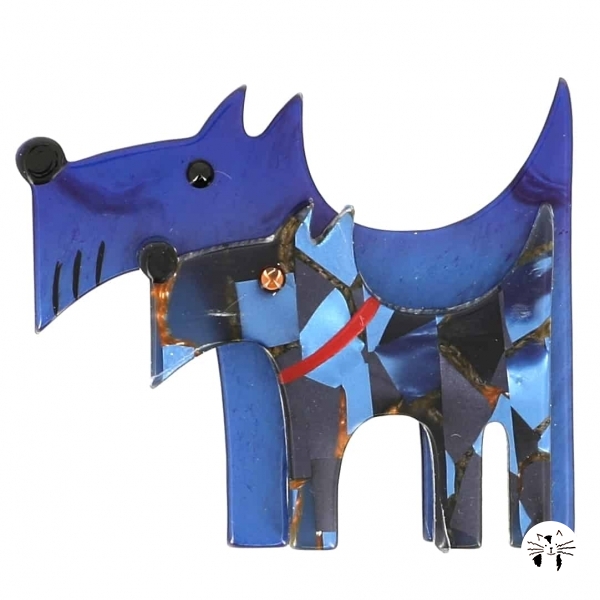 broche double chien bleu et bleu mosaique