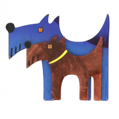 broche double chien bleu et brun