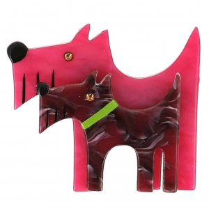 broche double chien fuchsia et rose marbre