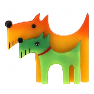 broche double chien jaune et vert