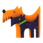 broche double chien orange violet