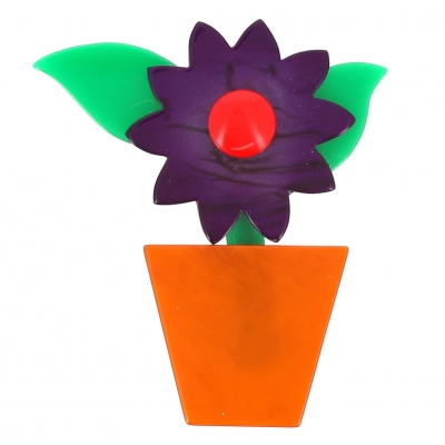 broche fleur en pot violet orange