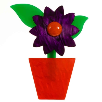 broche fleur en pot violette