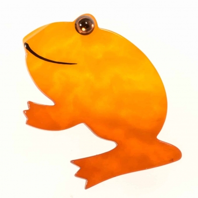 broche grenouille ronde jaune