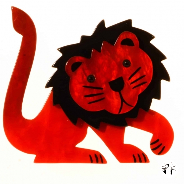 broche lion leo rouge